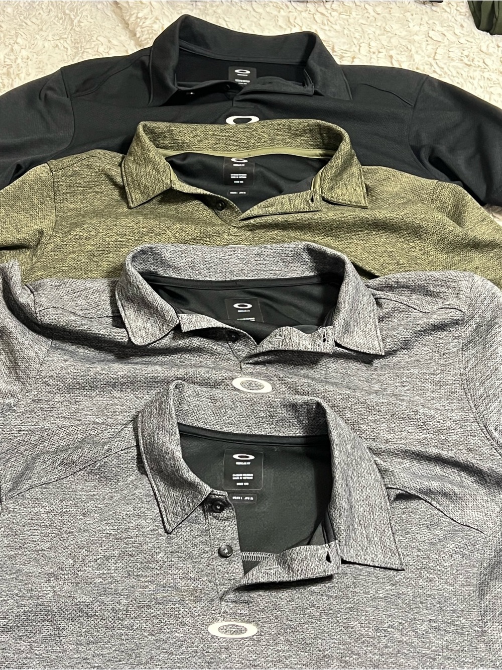 Oakley Men's Polo 3-Pack in Black, Olive, and Gray Heather